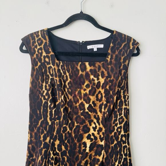 Cleo Square Neck Sleeveless Brown Leopard Print Dress Women’s Size 4 - Picture 2 of 11